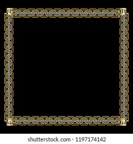 Ornate luxurious golden frame in art deco style on black background. Elegant square border with 3d embossed effect. Unusual decorative label design,