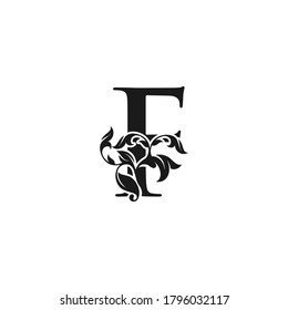 Ornate Luxury Floral Letter F Initial Logo Icon, Black and White Monogram Floral Leaf Logo Design.