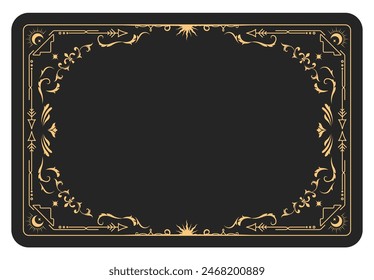 Ornate magic frame, reverse side of tarot cards, border with mystic ornament, astrology pattern banner, vector