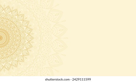 Ornate Mandala Blanco Horizontal Vector de Fondo en Tono Oro Brillante