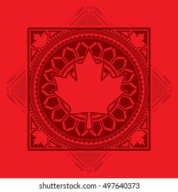 An ornate mandala design created using Canadian elements like hockey sticks and canoe paddles.