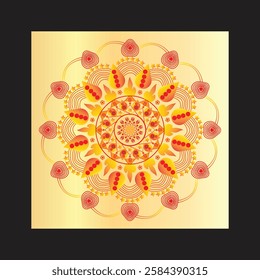 Ornate Mandala Design in Warm Gold and Red Tones