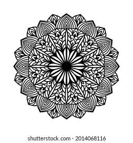 Ornate mandala pattern for coloring page, invitation card, book cover, ornamental design on white background