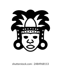 Ornate Mayan Mask Glyph Icon, Vector illustration