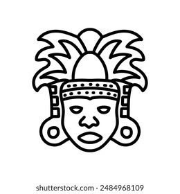 Ornate Mayan Mask Outline Icon, Vector illustration