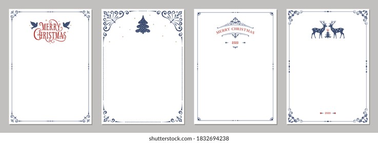 Ornate Merry Christmas greeting cards. Universal trendy business and corporate Winter Holidays art templates. Vector backgrounds.
