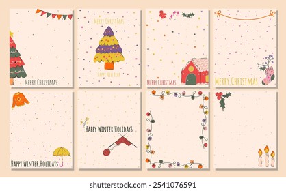 Ornate Merry Christmas greeting cards. 4x5 Trendy square Winter Holidays art templates. -- good for social media posts, posters and prints 4:5	