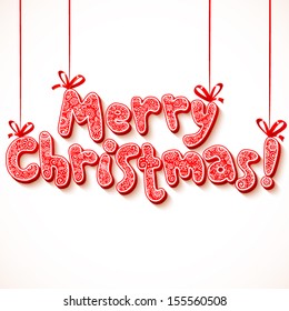 Ornate merry christmas vector red sign