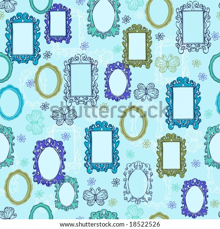 Ornate Mirrors & Picture Frames Seamless Repeat Pattern Vector Illustration