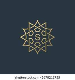 Ornate monogram template design with letter S. Linear graphic style. Vector illustration.