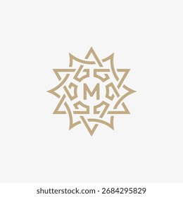 Ornate monogram template design with letter M. Linear graphic style. Vector illustration.