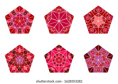 Ornate mosaic ornament pentagon polygon set - colorful geometrical polygonal abstract ornamental vector illustrations with triangles