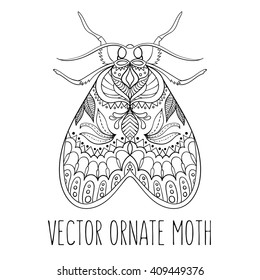Ornate moth or butterfly. Hand drawn zentangle illustration.
