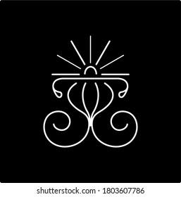 ornate motif for black design, white swashes vector icon in outline