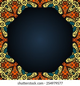 Ornate motif with a lot of copyspace. Round frame for text in the Indian style.