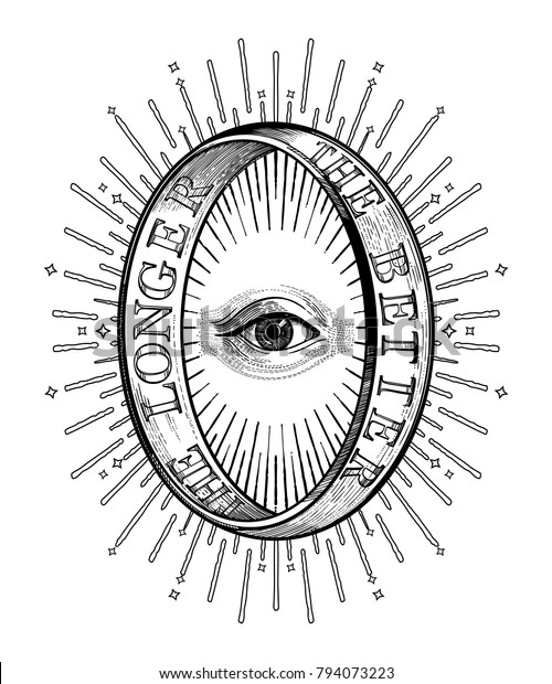 装飾的な輪の中に文字が刻まれた 華美な神秘的な目 ビンテージ錬金術とゴシック調のインスピレーションを受けたアート ベクターイラスト タトゥーのデザイン トレンディなロマンスのシンボル のベクター画像素材 ロイヤリティフリー