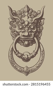 Ornate Mythical Lion Door Knocker with Decorative Ring