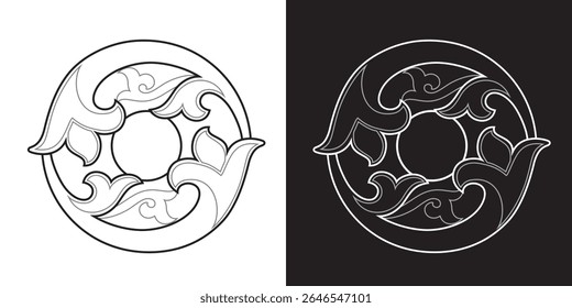 Ornate Number 0 in black and white outline, vector illustration isolated, eps