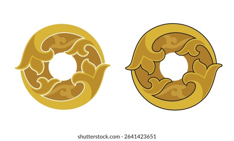 Ornate Number 0 (null) based in color gold with white and black stroke, eps