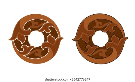 Ornate Number 0 (null) based in color brown with white and black stroke, eps