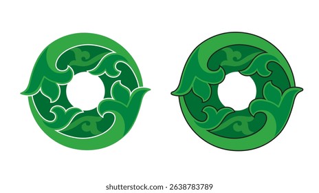 Ornate Number 0 (null) color based in green with white and black stroke, eps