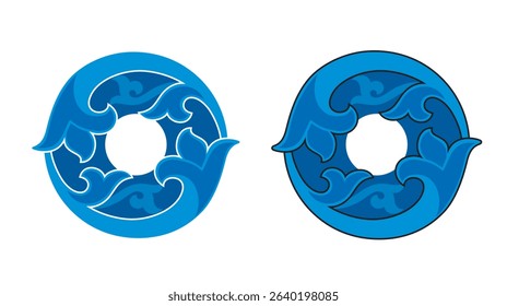 Ornate Number 0 (null) color based in blue with white and black stroke, eps