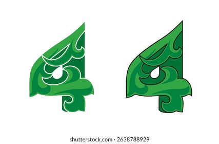 Ornate Number 4 (four) color based in green with white and black stroke, eps