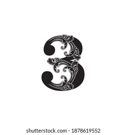 Ornate Number Three Logo icon, elegant monogram luxury ornament decoration letter logo vector  design