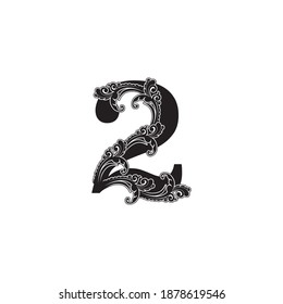 Ornate Number Two Logo icon, elegant monogram luxury ornament decoration letter logo vector  design