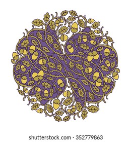 Ornate oak tree branches woven into a decorative bowl - vector illustration