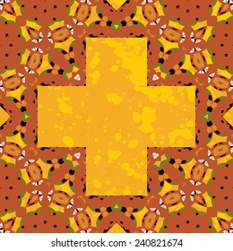 Ornate orient stylized mandala in the shape of cross frame a lot of copyspace