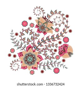Ornate ornament with Fantastic flowers. Vector illustration. Pastel colors