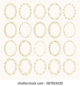 Ornate Oval Borders. Golden Vector Illustration. Isolated.