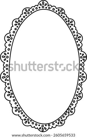 An ornate oval frame is adorned with intricate lace details in an elegant art style. The decorative border features delicate patterns and floral elements surrounding the oval shape
