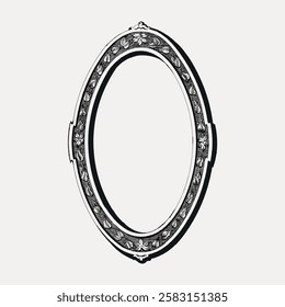 Ornate oval frame with florals, intricate design, elegant oval shape, decorative floral pattern, vintage style, detailed craftsmanship, classic oval frame. Vintage home decor illustration vector.