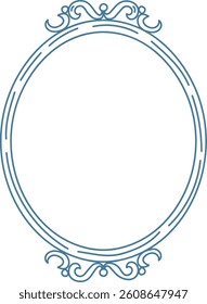 An ornate oval frame with intricate swirling patterns in a minimalist style. The decorative border showcases elegant curves and flourishes. Cartoon vector illustration.