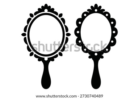 Ornate oval hand mirrors black white