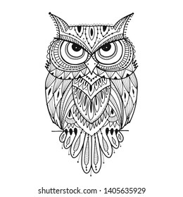 Ornate owl, coloring page for your design