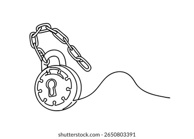 Ornate padlock with chain and wavy line metal security