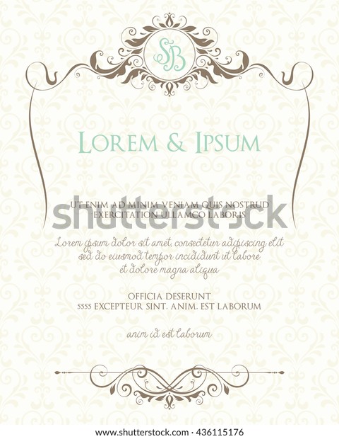 Ornate page design with decorative floral\
frame and monogram. Use for wedding invitations, greeting cards,\
invitations, menus, covers, posters, brochures and flyers. Vector\
illustration.