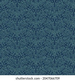 Ornate paisley patrón sin costura en textura Denim. Ornamento floral de pepino turco sobre jeans azules texturizado fondo. Ilustración del vector