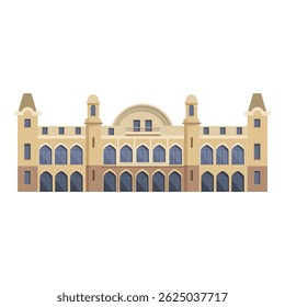 Ornate palace showcasing moorish architectural style, with intricate details and a symmetrical facade, evoking a sense of grandeur and cultural heritage