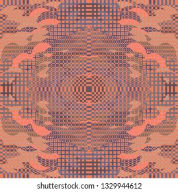 Ornate Patchwork Pattern. Collage Composition. Vector Seamless Patchwork Pattern. Kaleidoscope Layout.  Pink coral dynamic abstract geometric background with organic shapes. Asian mosaic design 