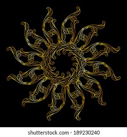 Ornate pattern in gold colors on black background