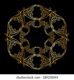 Ornate pattern in golden colors on black background