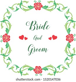 Ornate pattern of green leafy flower frame, for elegant card bride and groom. Vector