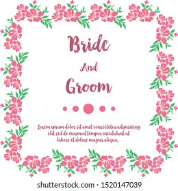 Ornate pattern of green leafy flower frame, for elegant card bride and groom. Vector