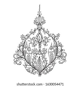 ornate pattern hand drawn design element. flower mandala, textiles art. Coloring page. Vector illustration.