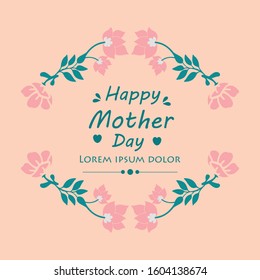 Ornate Pattern of leaf and pink flower frame, for happy mother day elegant greeting card wallpaper design. Vector