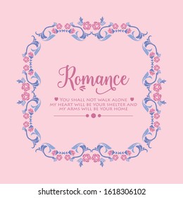 Ornate Pattern of leaf and pink flower frame, for romance elegant invitation card template concept. Vector